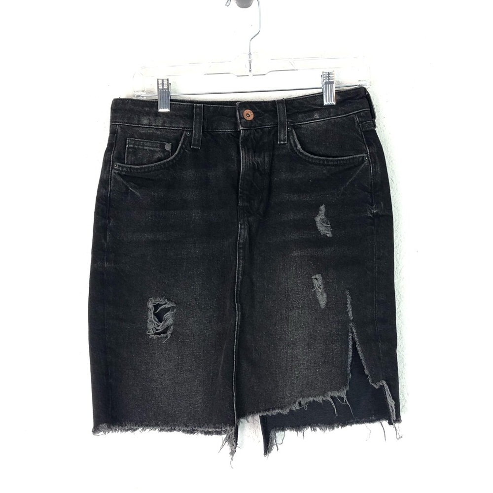 H&M Denim Pencil skirt Black Wash Distressed 6